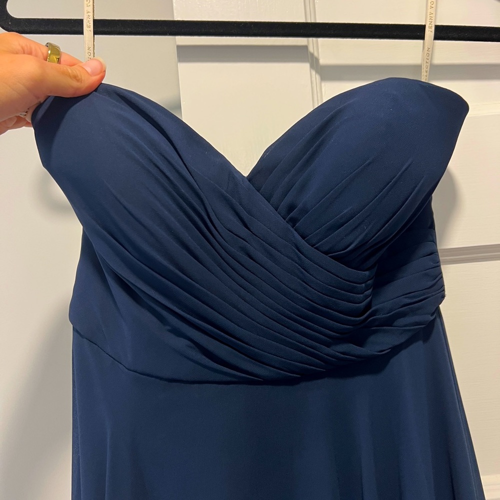 Jenny Yoo navy sweetheart strapless bridesmaid dress